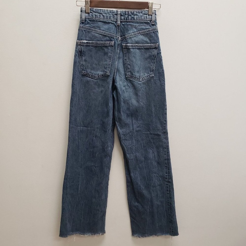 Zara Womens Wide Leg Blogger Fav Raw Hem Jeans Size 0 Blue High Rise Pockets - Picture 3 of 10